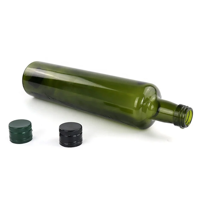 Factory wholesale 8 oz 16 oz 26 oz dark green glass olive oil vinegar round bottle for sunflower soybean corn