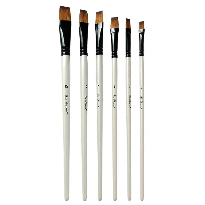 Advertising Flat Peak Brush Six-piece Set Pearl White Art Paint Brush