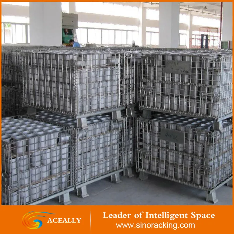 Aceally металлической сетки контейнера, переносная клетка хранения с колесами