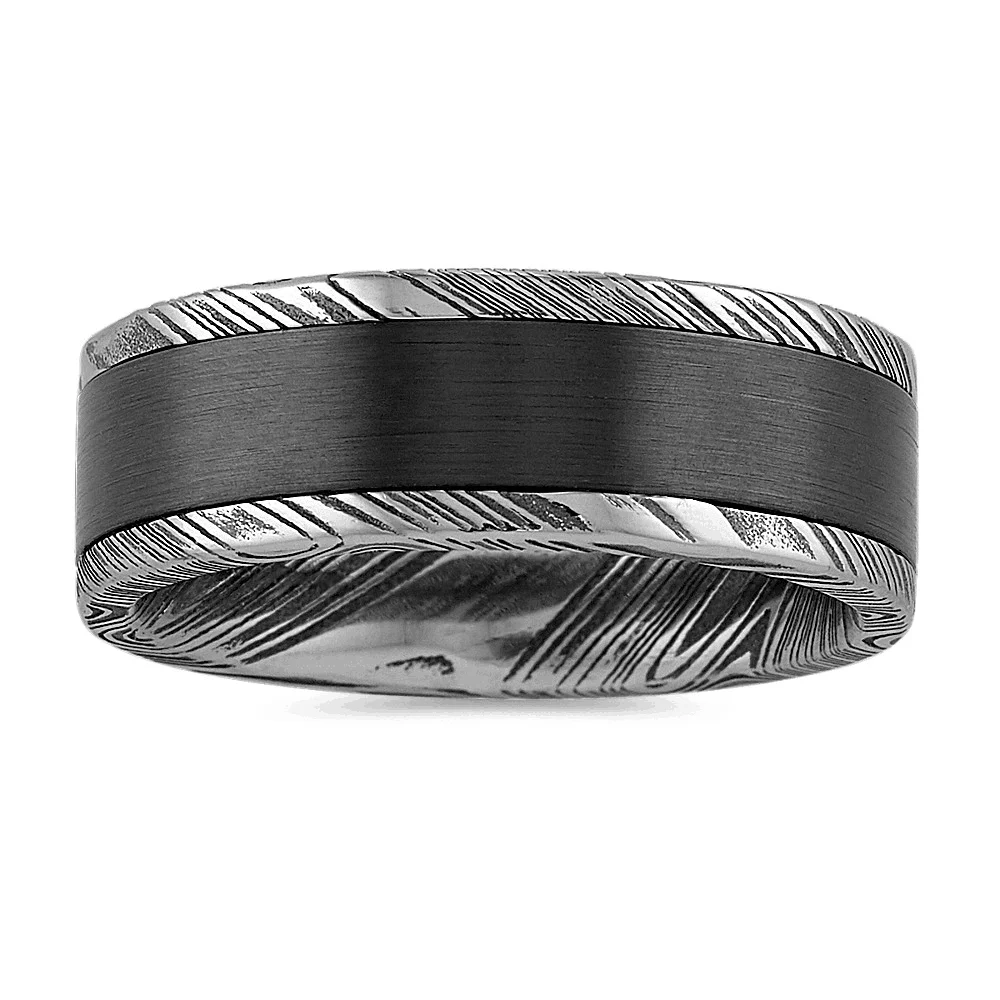 
New arrivals damascus steel ring with black cobalt inlay 