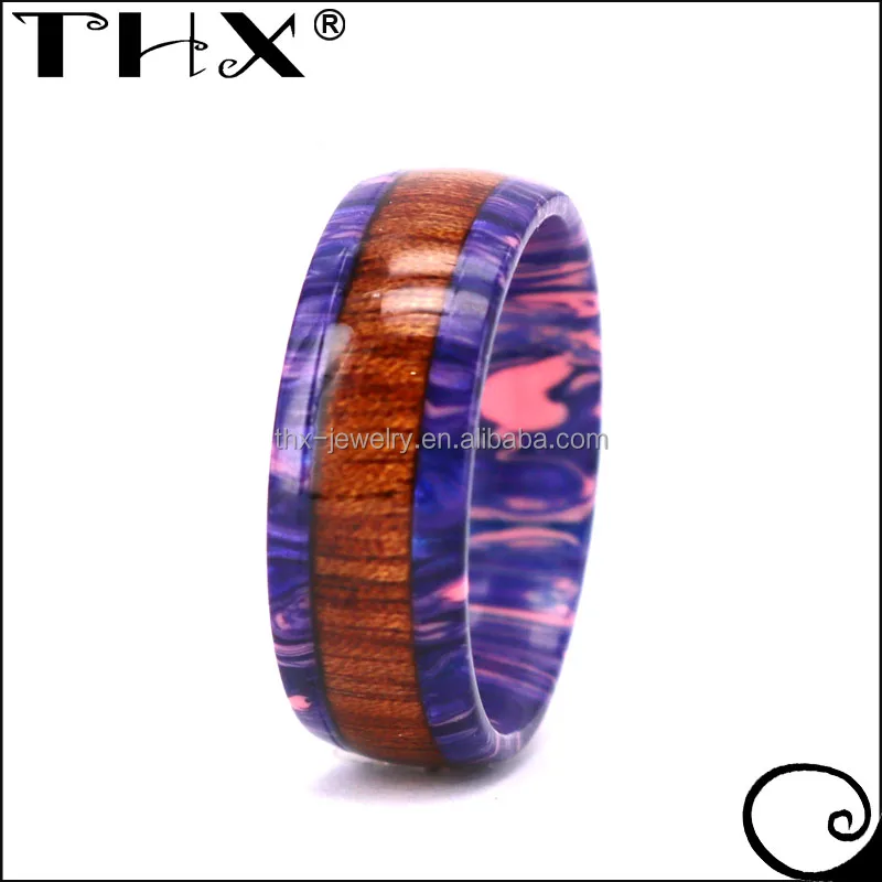 Never fade lifetime warranty ,custom make low price and Fashion 2023 Koa Wood Inlay Promotional Gift Plastic Ring