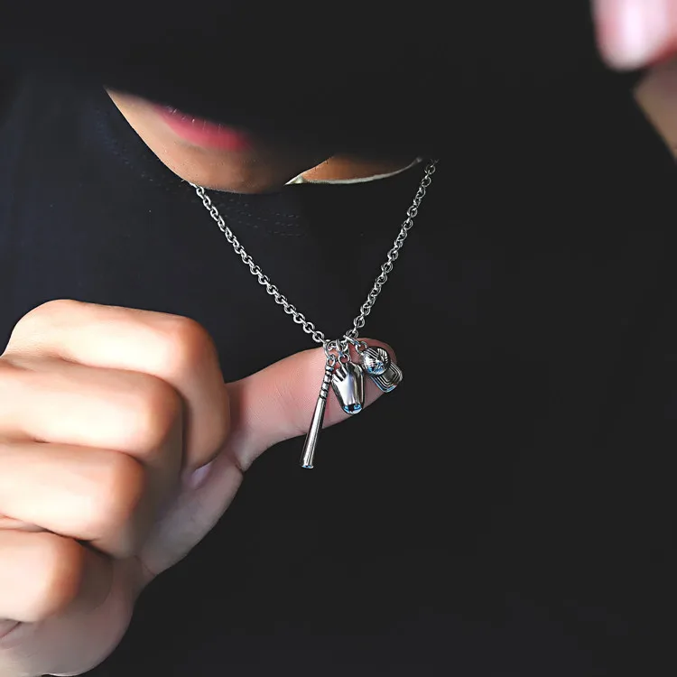Baseball League Souvenir Jewelry stainless steel Baseball bat cap glove pendant necklace