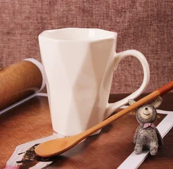 Pure White Ceramic Cup Creative Simple Shape Rhombus Coffee Cup