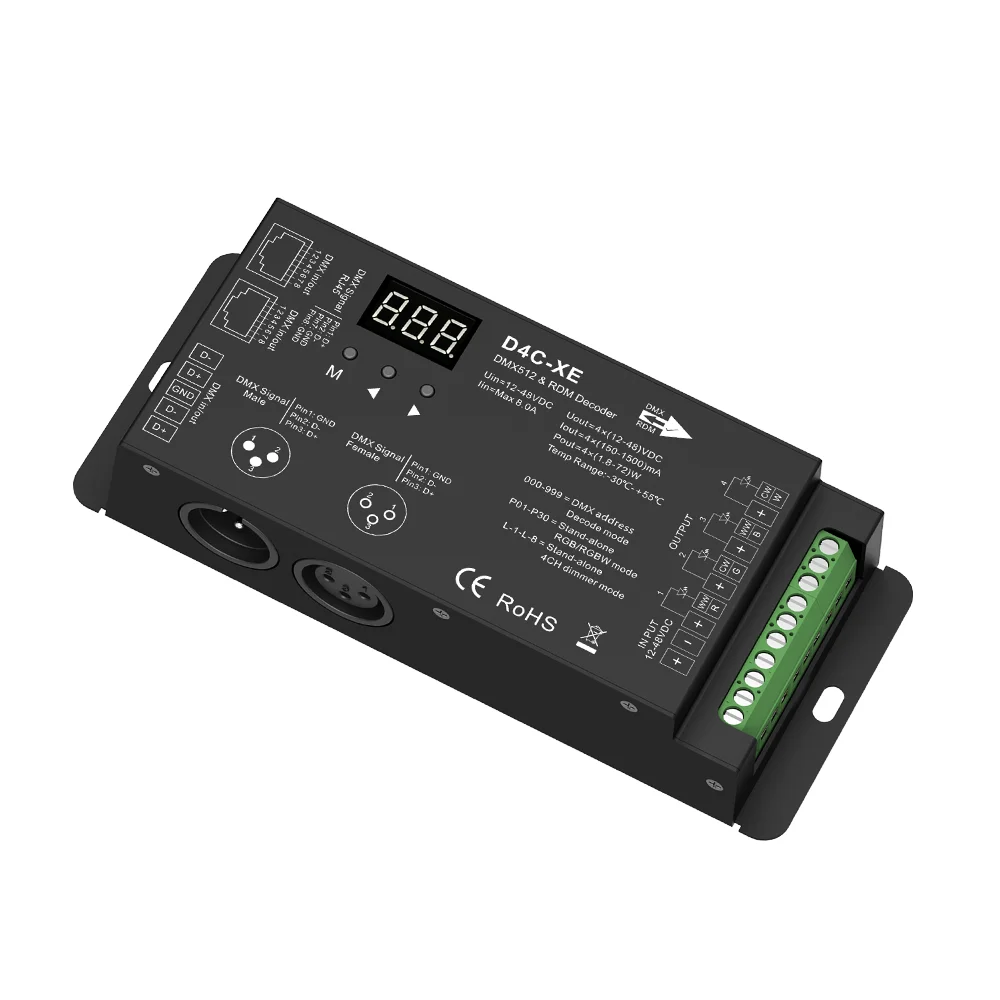 SKYDANCE D4C-XE RGBW 4 Channels Constant Current 350mA/700mA 12-48VDC DMX512 RDM Decoder Receiver