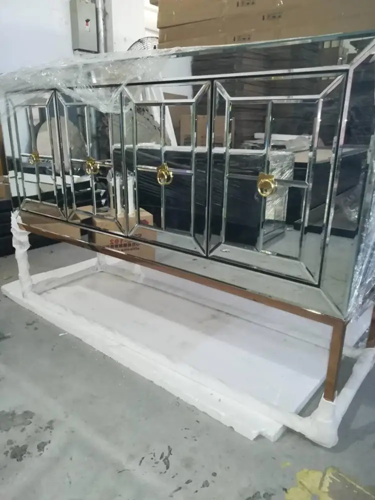 Living room mirrored cabinet modern furniture luxury stainless steel leg cabinet
