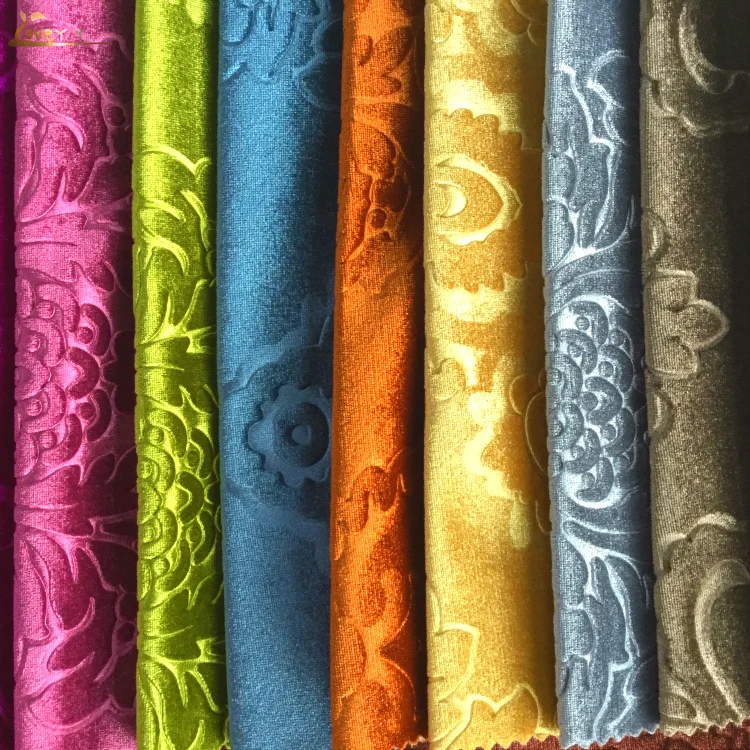 
China knitting shiny 100% polyester customized design emboss Velvet fabric for upholstery 