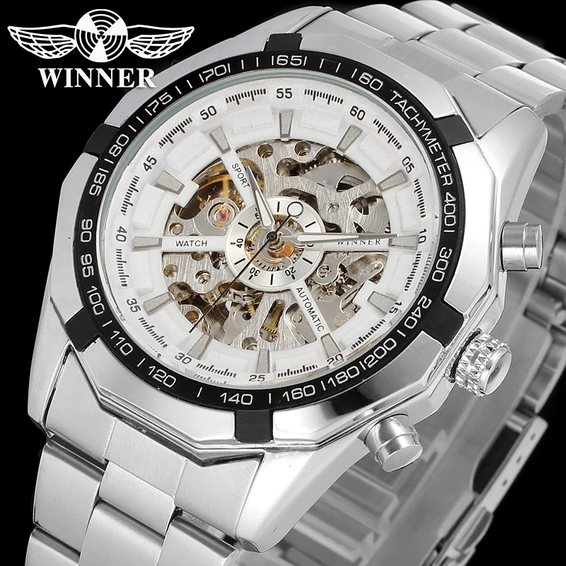T-winner Skeleton Automatic Mechanical Stainless Steel Bracelet Watches For Men Sales Online