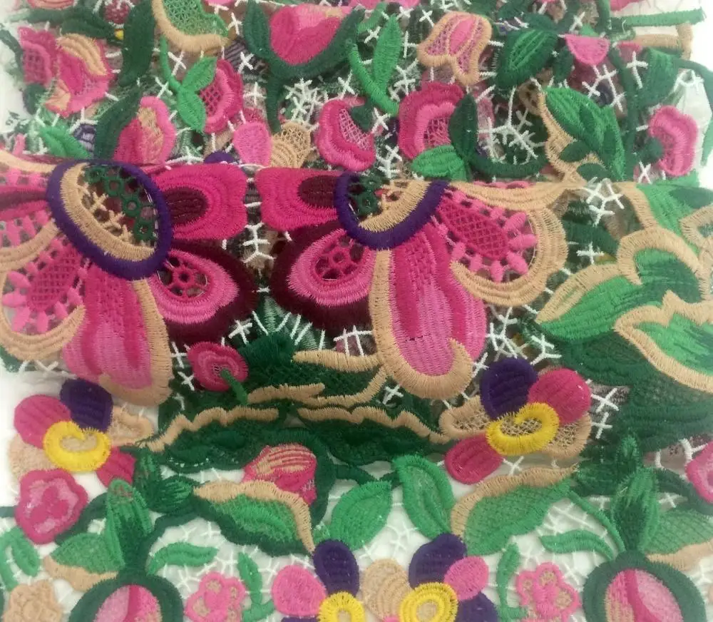 3d Embroidered Gold Flower Bridal Lace With Trimming Lace Fabric Embroidery Designs for Dress Accessories