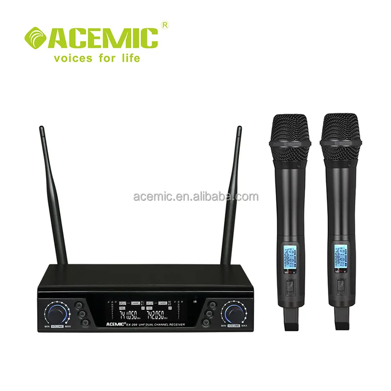 Профессиональный высококачественный двухканальный сценический УВЧ беспроводной микрофон acical EX200, запись пения, беспроводной микрофон для караоке