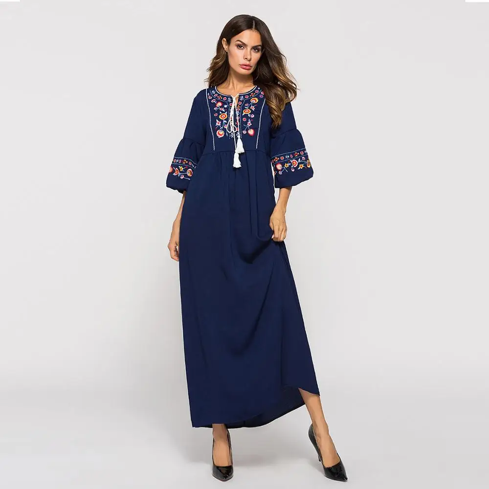 Embroidery Muslim Half Sleeve Abaya Muslim Dress For Women