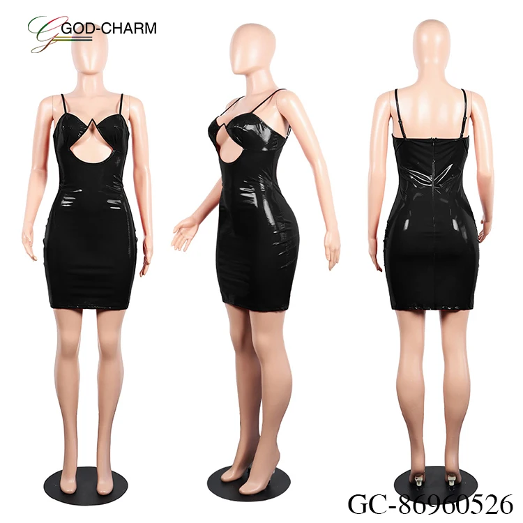 *GC-86960526 2022 new arrivals wholesale sexy women Good quality in-stock sexy plastic PU faux leather skinny mini club dresses