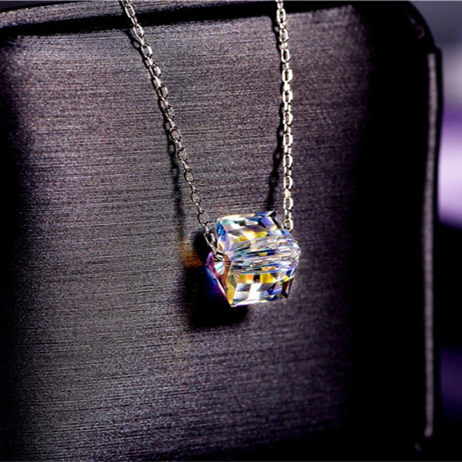 Destiny Jewellery 2019 new design jewelry for women silver pendant necklace with cube bead Aurora with Sparkling Crystals