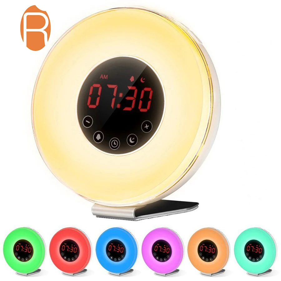 7 nature sound and snooze light led sunlight radio digital sunrise alarm clock with sunset simulation