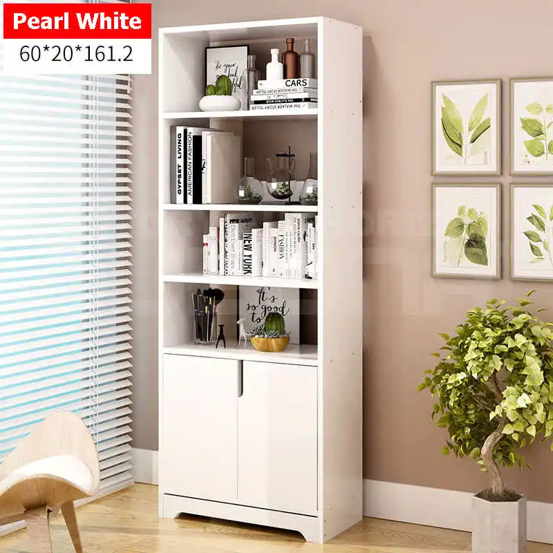 Modern Multilayer 2 Doors Bookcase Book Shelf Shelving Desktop Storage Organizer Display Bookcase