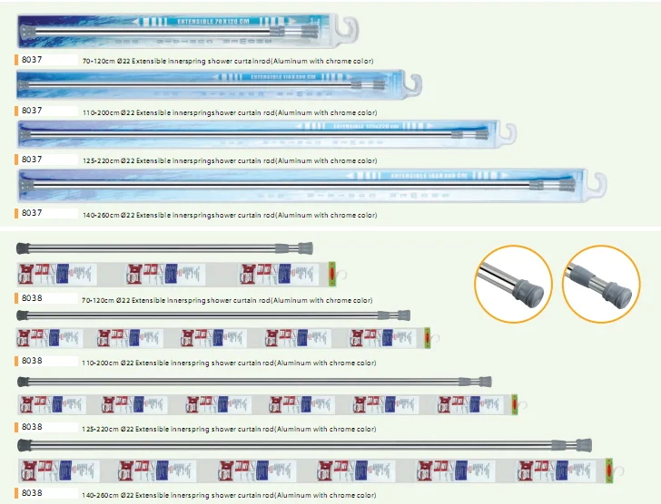 Extensible Interspring Shower Curtain Rod (Aluminum with Chrome Coated)
