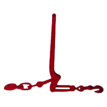 Ratchet type load binder painted red with hook rigging hardware