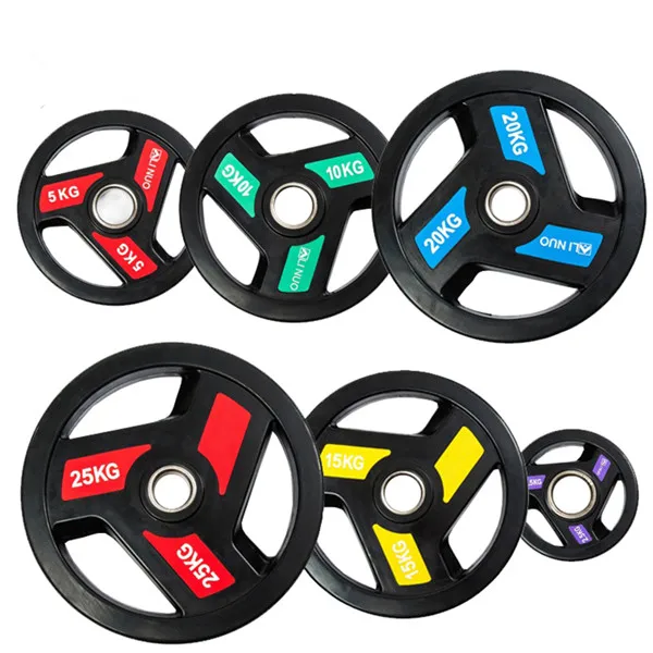 Tri-grip CPU encased rubber weight plates