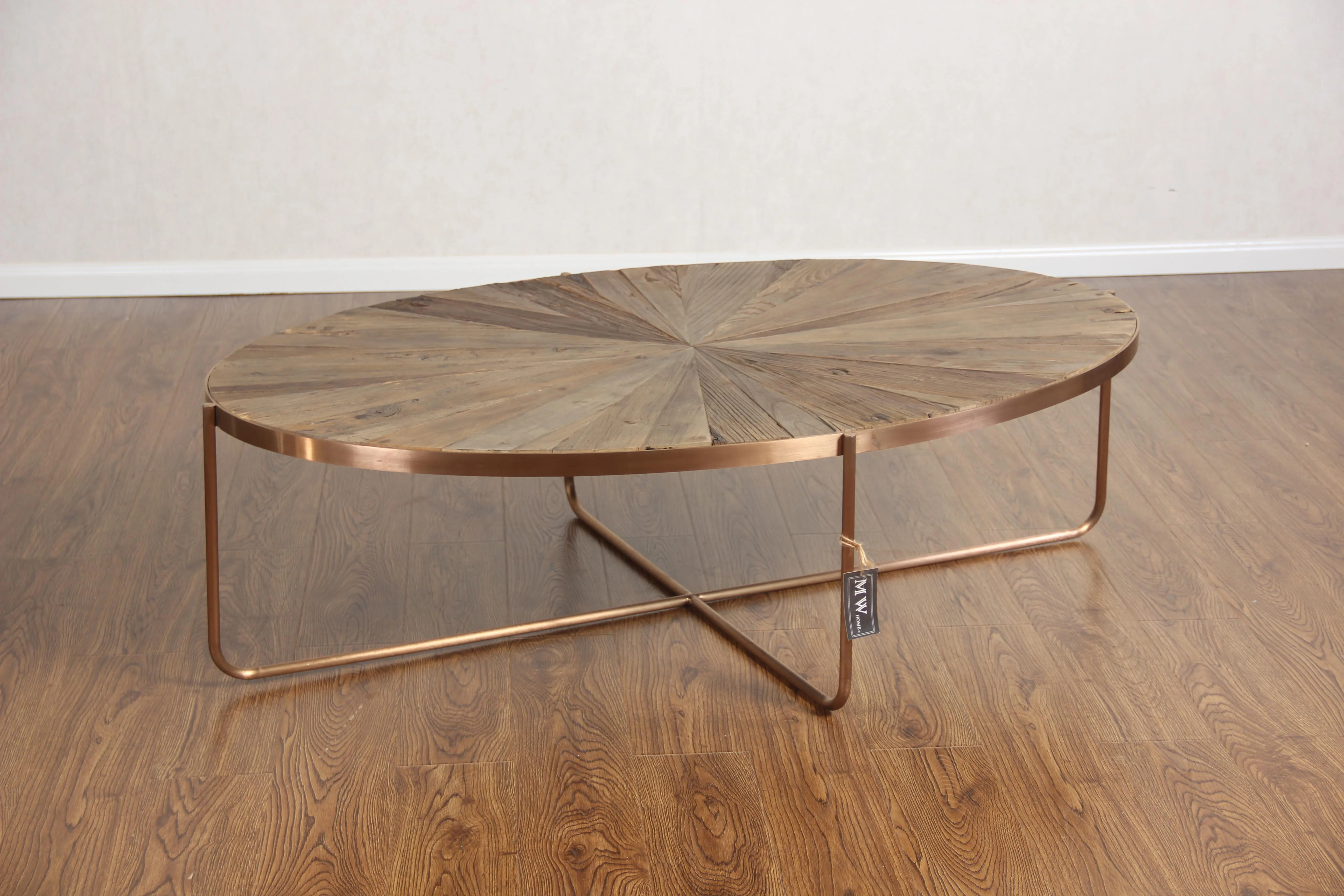 MRS WOODS High quality rose gold stainless steel frame oval coffee table wood