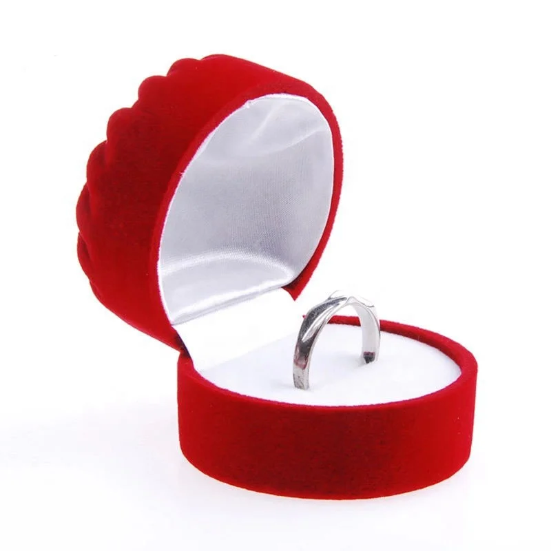 Wholesale Sun Shape Wedding Ring Packaging Red Flocking Jewelry Case Classical Velvet Ring Roll Box With Logo