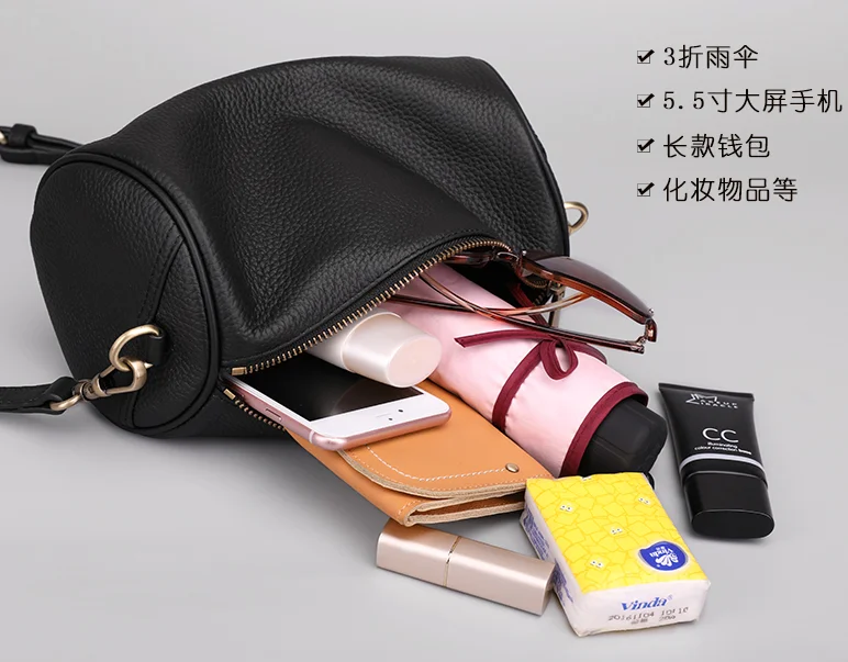 Genuine Leather Cylinder Sling Bag with Round Mini Coin Bag Supplier