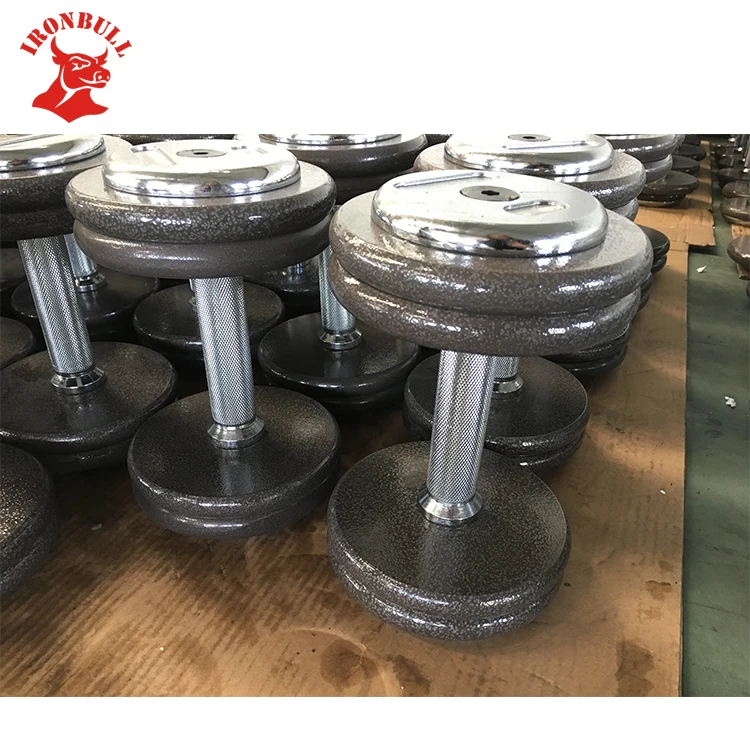 
Gray hammertone dumbbell with chrome end cap 