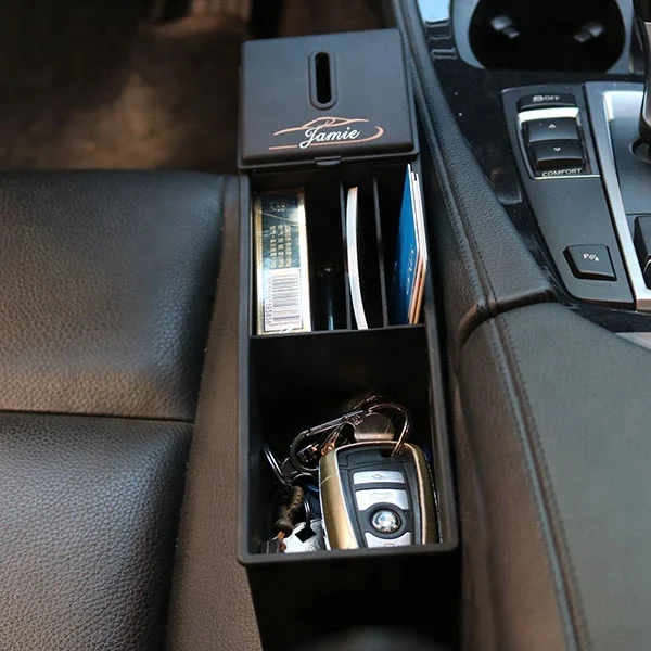 Factory front seat car gap storage box with coin organizer and 3 USB charging station