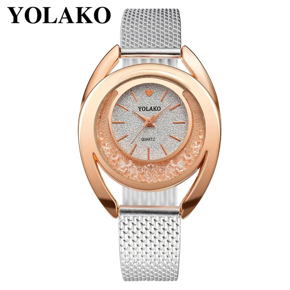 2019 New Trendy Ladies Mesh Leather Quartz Wrist rhinestone watch JSW-0948