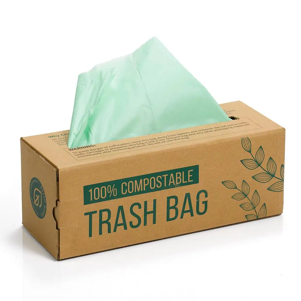 
China EN13432 Certification Factory 100% Compostable Bin Liners Corn Starch Biodegradable Garbage Bags On Roll Food Waste Bags 