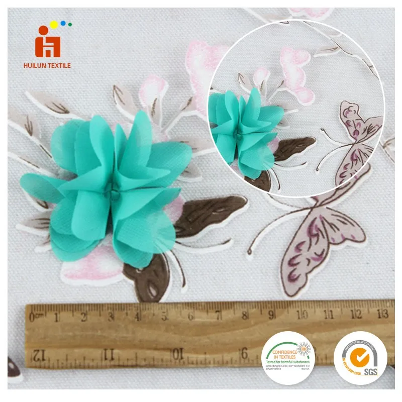 Factory direct sale Huilun textile 100% polyester 3d flower hand embroidery lace georgette digital printed fabric