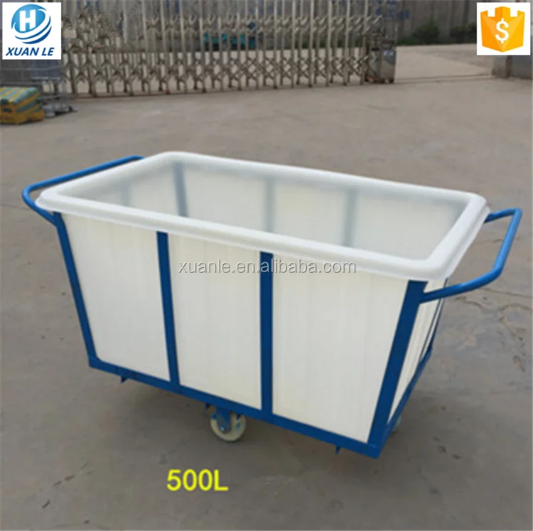 500liter industrial plastic trolley carts with four wheel and frame for transfer