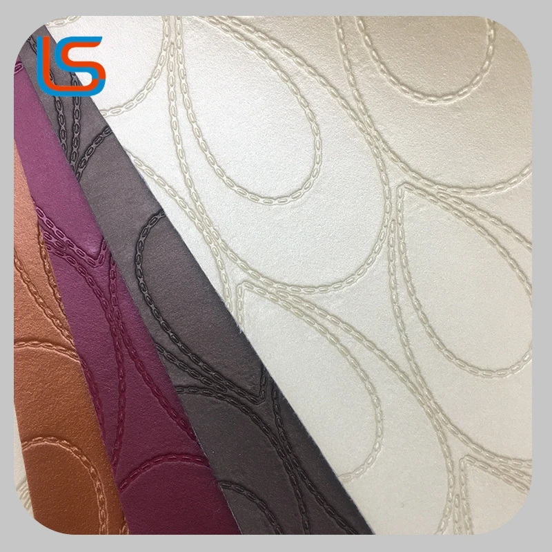 
Royal PVC embossed pearl powder faux brush backing leather for decorative upholstery leather 