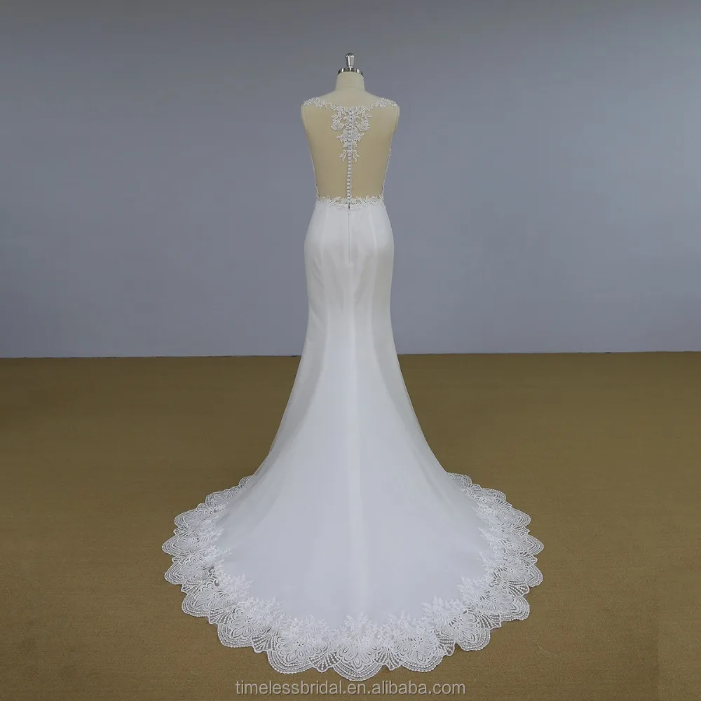 Nude lace appliques beaded mermaid white bride vestido de noiva