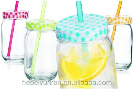 Custom made embossed glass mason jar With Straws Handle