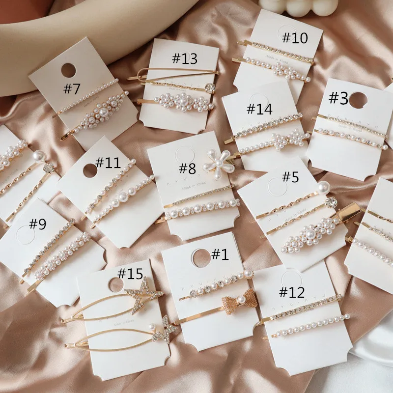 AHC19710 оптовая продажа модных золотых заколок для волос в виде кролика звезды банта цветка набор из горного хрусталя и жемчуга заколки аксессуары свадьбы