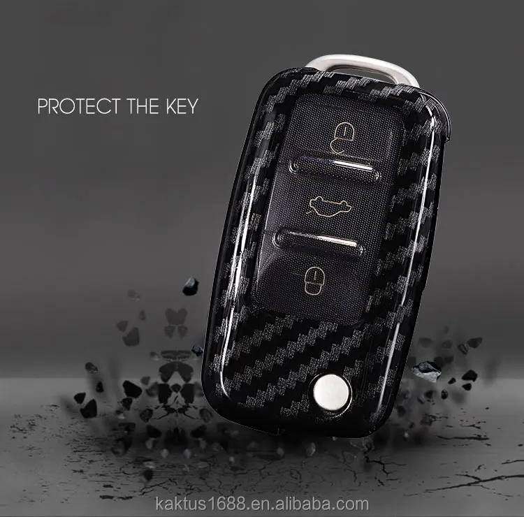 For volkswagen Lavida Gran Lavida Golf 6 BORA SAGITAR POLO Tiguan Car Key Case PC Carbon filament Cover Car key shell