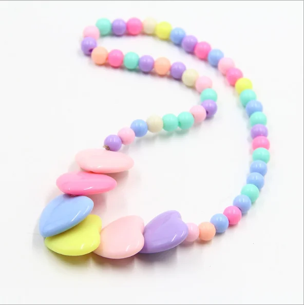 Kids Jewelry Peach Heart Necklace Acrylic Beads Color Cartoon Creative Sweater Chain