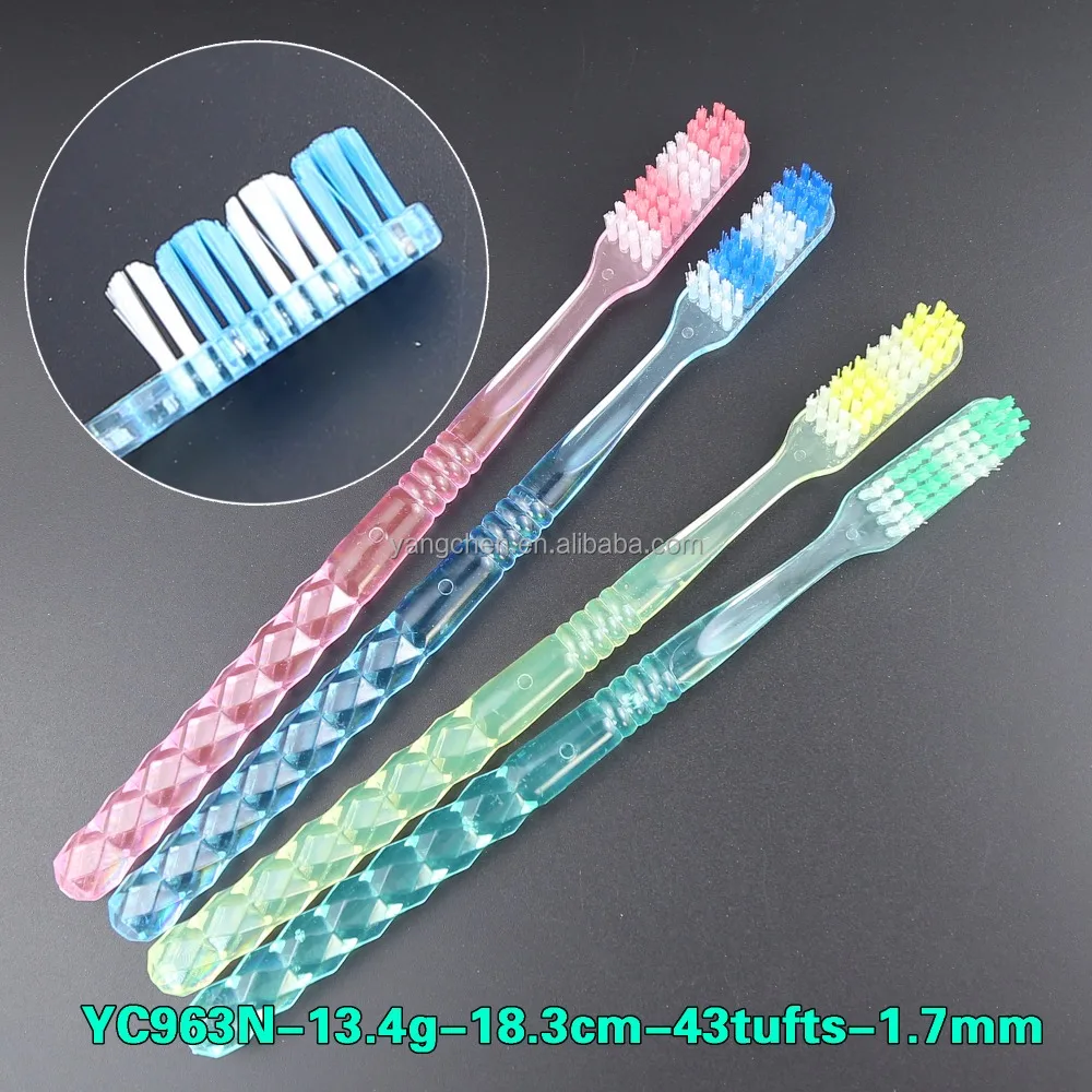 colorful transparent PS diamond pattern handle adult toothbrush with hard Nylon filaments whitening teeth