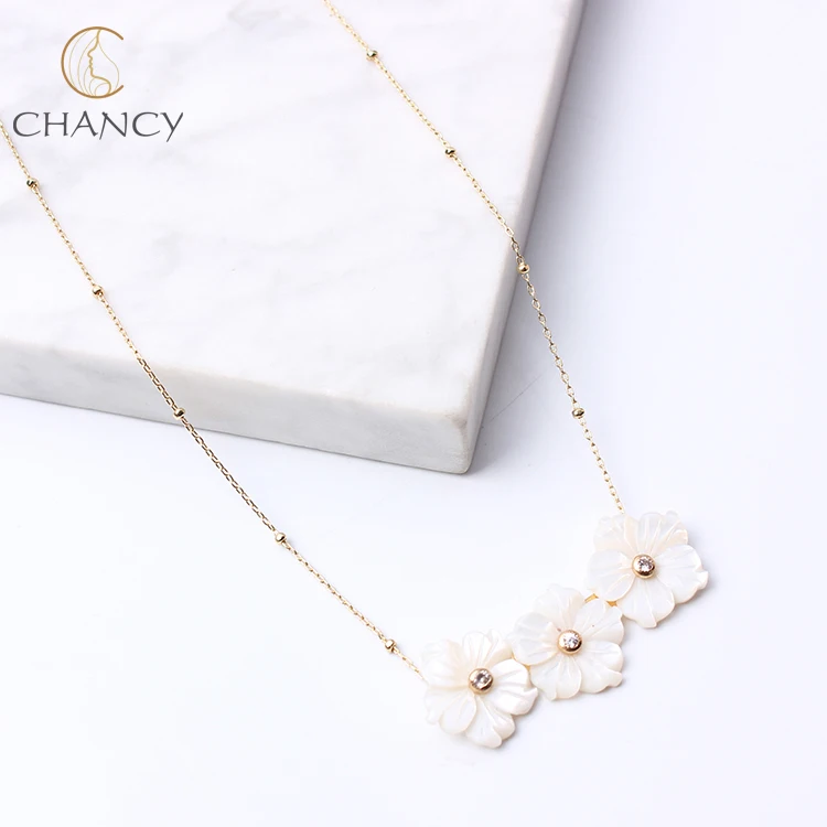 
Hot sale handmade natural pearl chain three flower shell necklace 