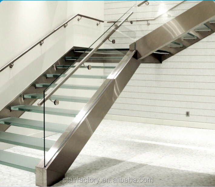 Modern glass stairs Used Laminated Tempered Glass treads stairs Stainless steel handrails glass balustrade staircase TS-397