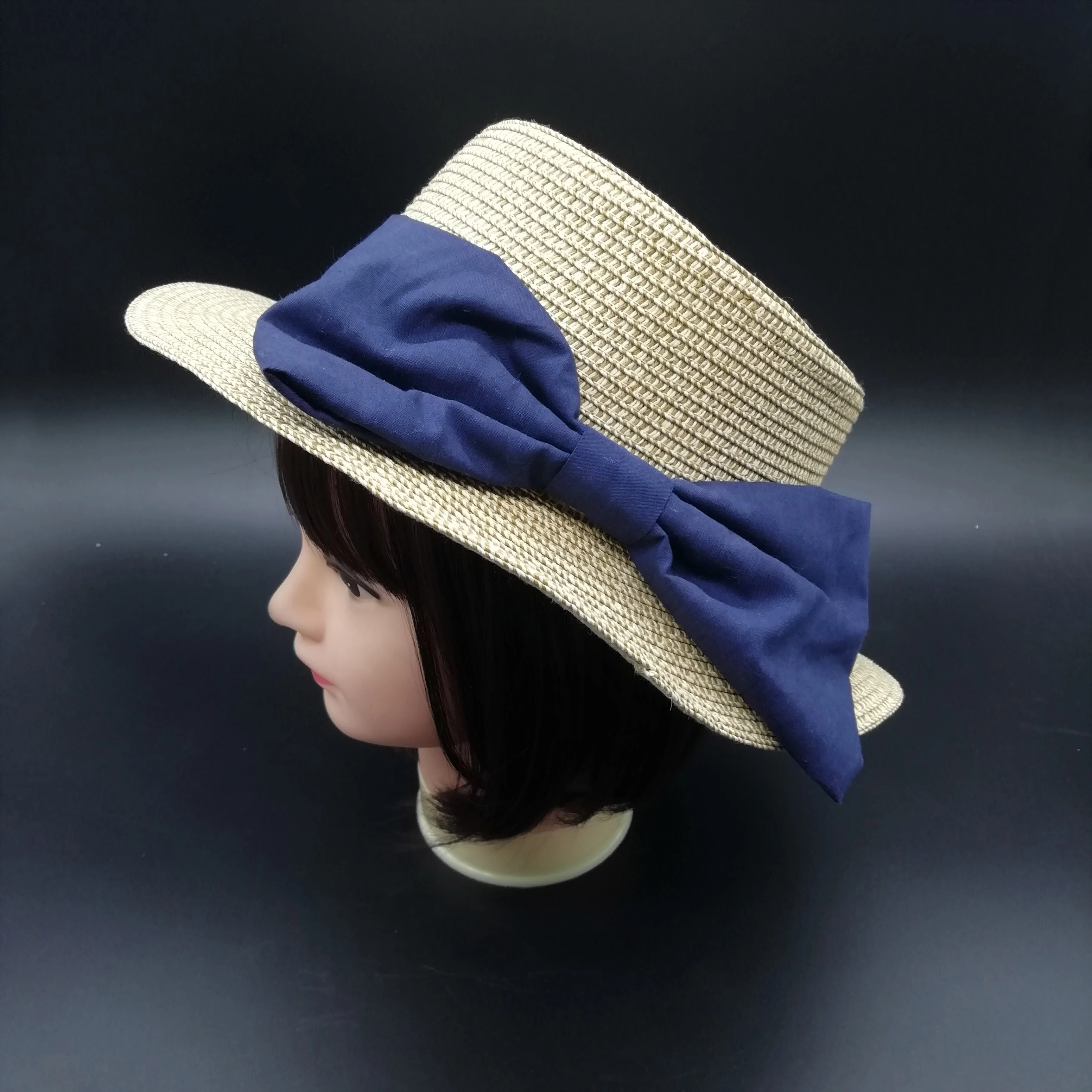 hot sale Japanese style custom boater straw hat with bowknot for lady
