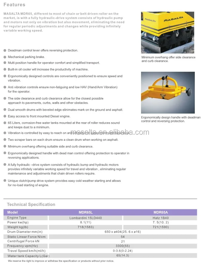 Masalta Double Drum Small Diesel Road Roller Pavement Compaction Petrol, Diesel with Lombardini Engine Provided 0-4km/h POCLAIN