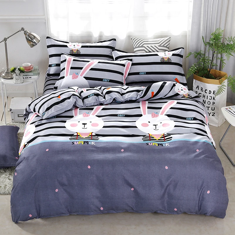
Cartoon Rabbit Duvet Linen Home Textile Newest Custom Design Print Polyester Bed Spread Set 