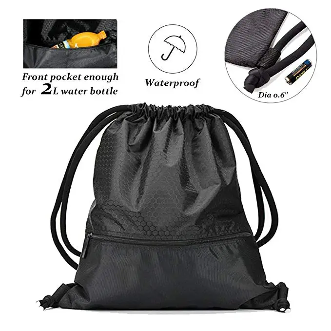 Custom logo premium sport backpack men,microfiber waterproof recycled nylon polyester drawstring backpack zipper bag