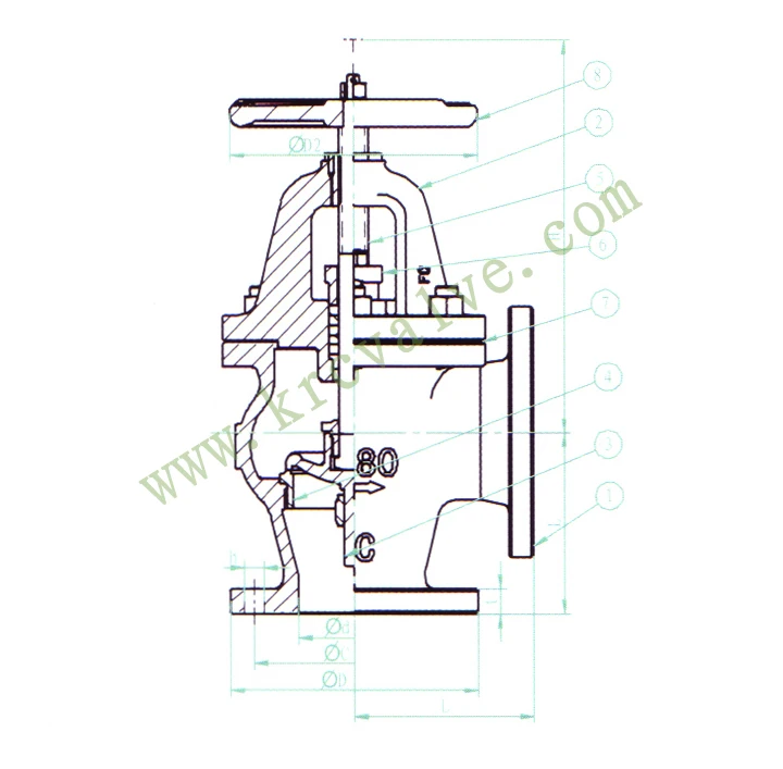 Marine Angle Valve JIS F7308 10K Globe Angle Valve Cast Iron