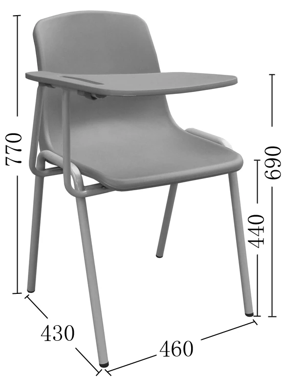plastic school chair with plastic writing pad