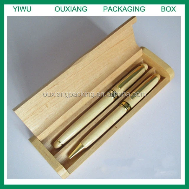 Stock new design solid oka wood double pen box hot sale