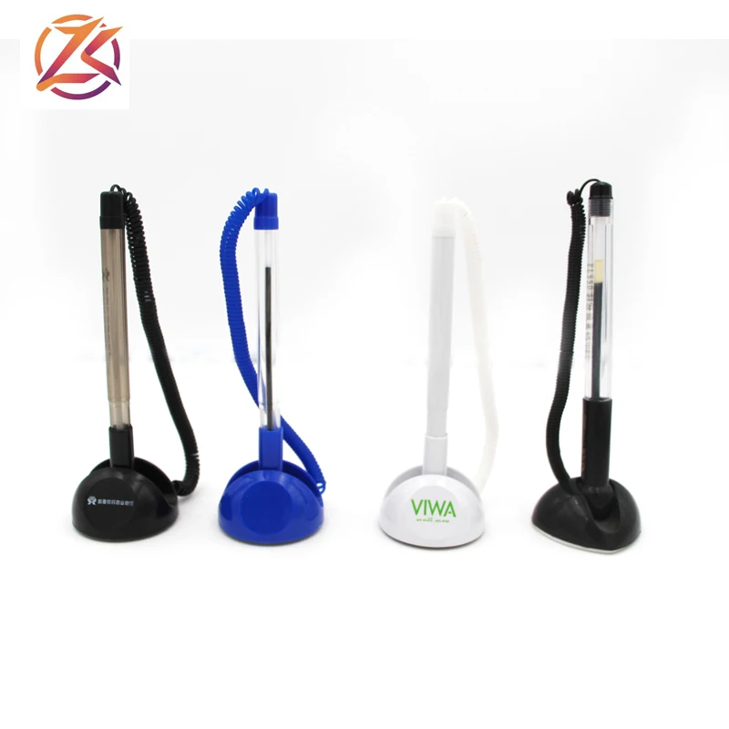 Promotion fashionable desk holder chain bank pen table desk stand ball pen creative hotel ballpoint pen with stand