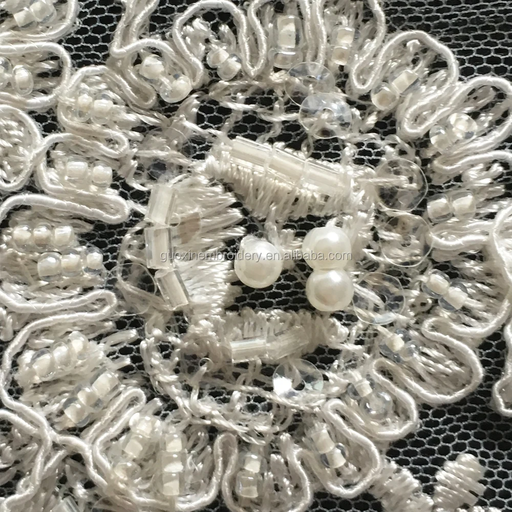 2016 New pattern beaded lace trim/nice garment accessories net embroidery bridal lace trim wholesale in stock