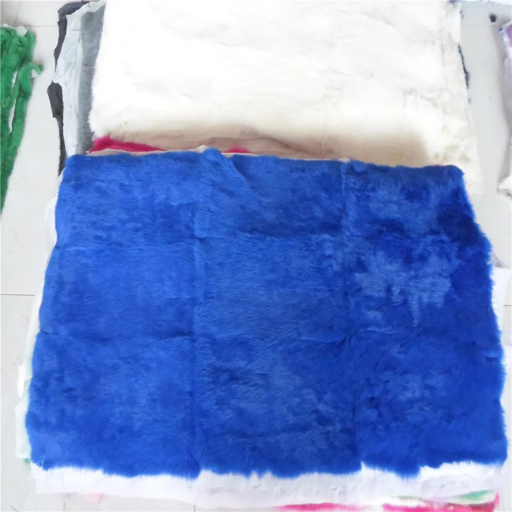 High Quality Dyed Real Rabbit Fur Plate Whole Skin Rabbit Fur Blanket 55*110cm