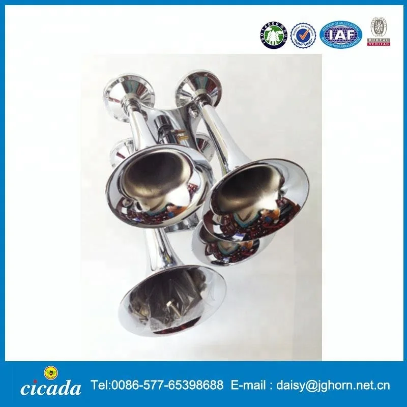 Chrome Very Loud 152dB 4/Four Trumpet Train Sound Air Horn Metal Base